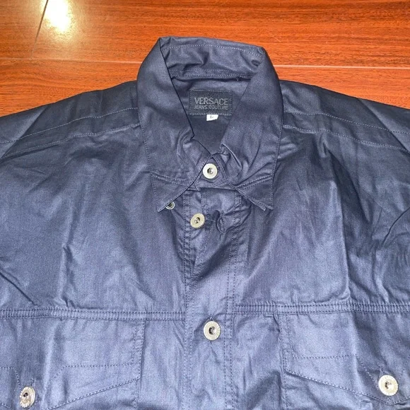 Versace Mens Long Sleeve Button Up Shirt!! Large. Dark Blue. Perfect Condition!! - Picture 7 of 8